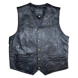 Navarre Italian Stone Patchwork Leather Vest Snap Button XL Black Biker Rock